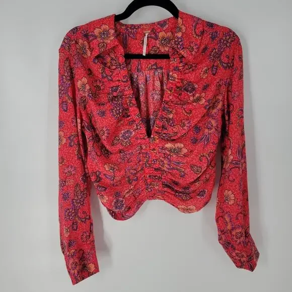 Free People Pink Floral I Got You Printed Long Sleeve Top S - Picture 4 of 11